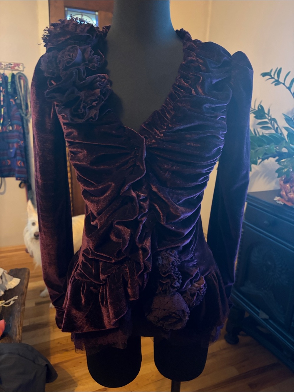 ModCloth Ryu Women’s Velvet Ruffle Jacket - Deep Purple